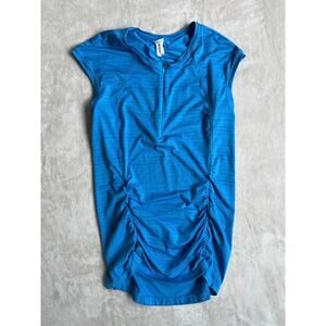 Athleta Fitted Blue Activewear Ruched 1/4 Zip Pocket‎ Tank Women’s Size Small